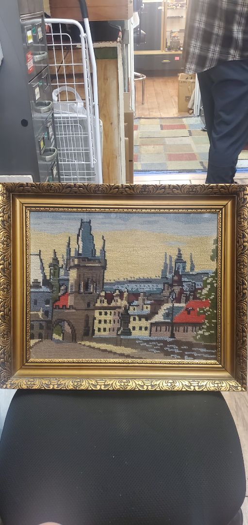 Needlepoint Painting with Golden Frame
