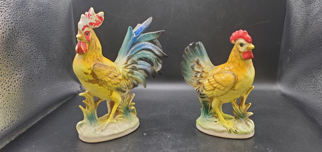 Rooster and Hen Statues (as is)