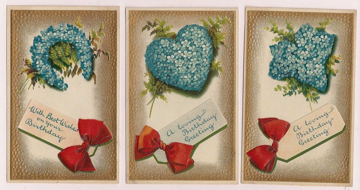 Set of 3 BB London Series No 13 Forget me Not Floral Flowers Postcard