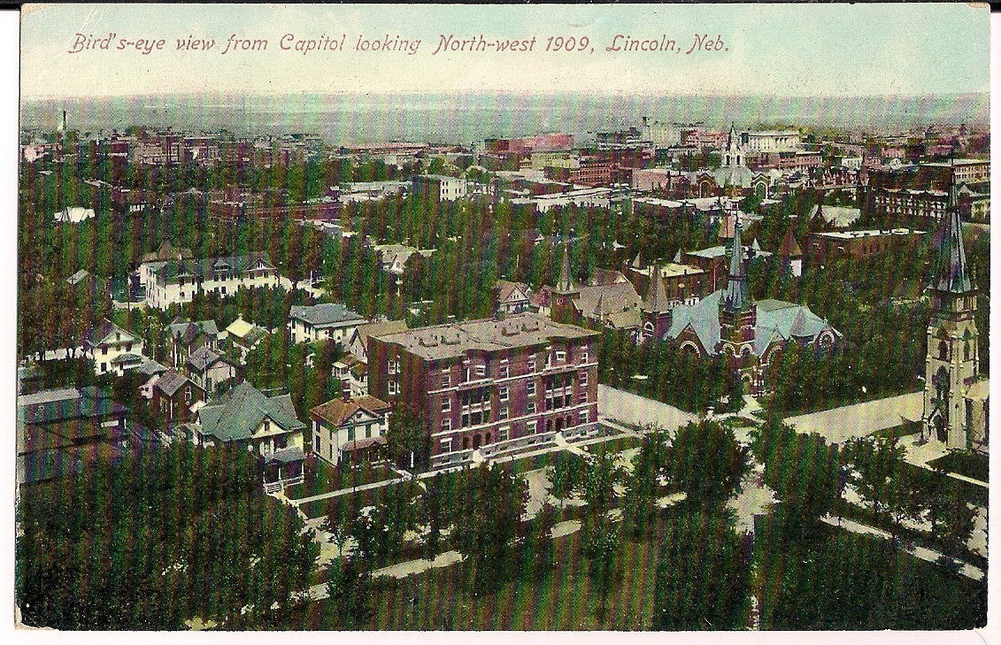 Birds Eye View Capital looking NW 1909 Lincoln NE Nebraska Postcard