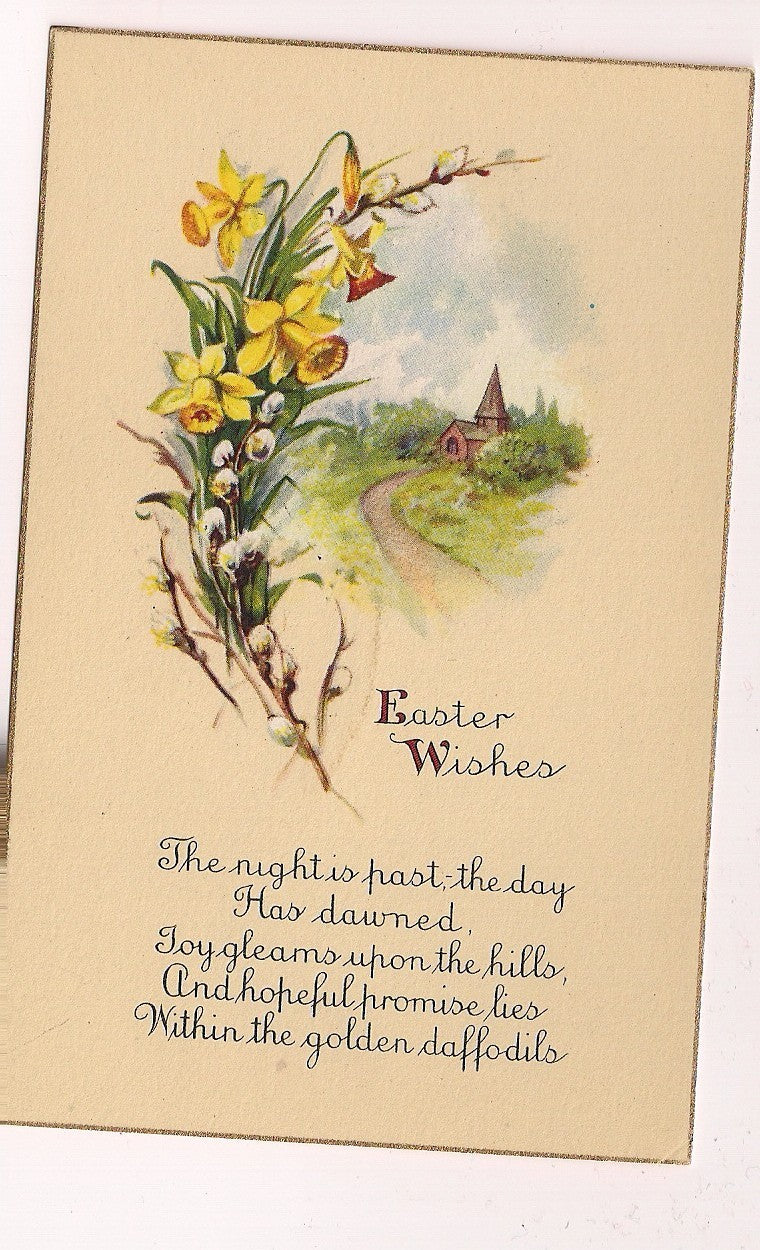 Yellow Church Daffodil Easter Postcard