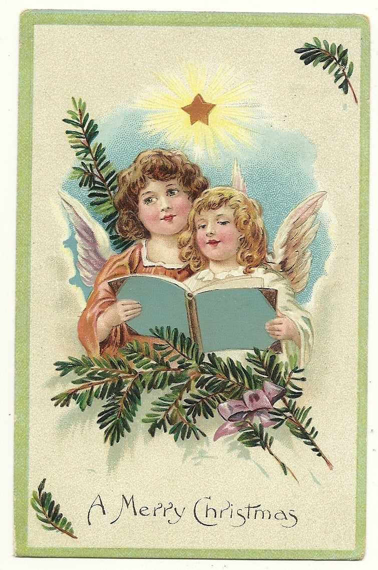 SL and Co Cute Angel Girls Merry Christmas Holiday Greeting Embossed Postcard
