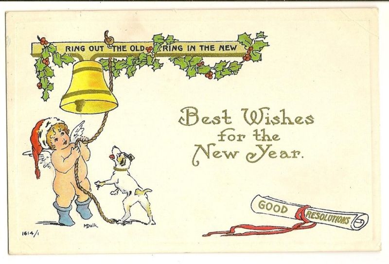 M Dulk Angel Dog New Year Holiday Postcard Series 1614