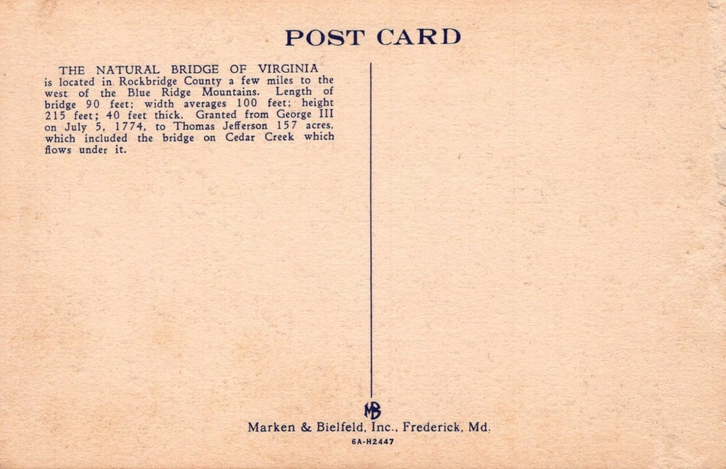 Natural Bridge Hotel 125 Virginia VA Postcard 6A-H2447