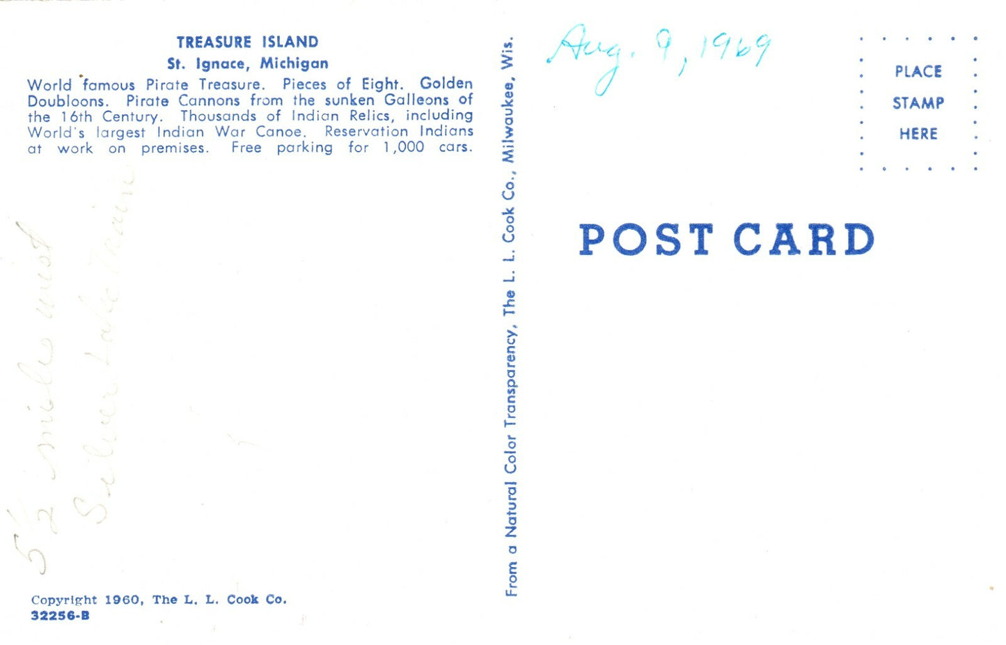 Treasure Island St Ignace Mich Michigan MI postcard Anchor Tee Pees old Cars