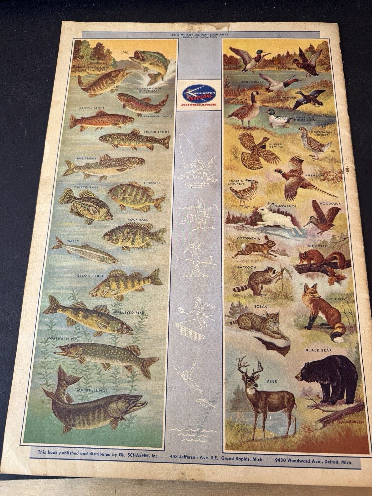 RARE 1958 Rand McNally Fishing Hunting Guide Michigan Mackinac Bridge issue