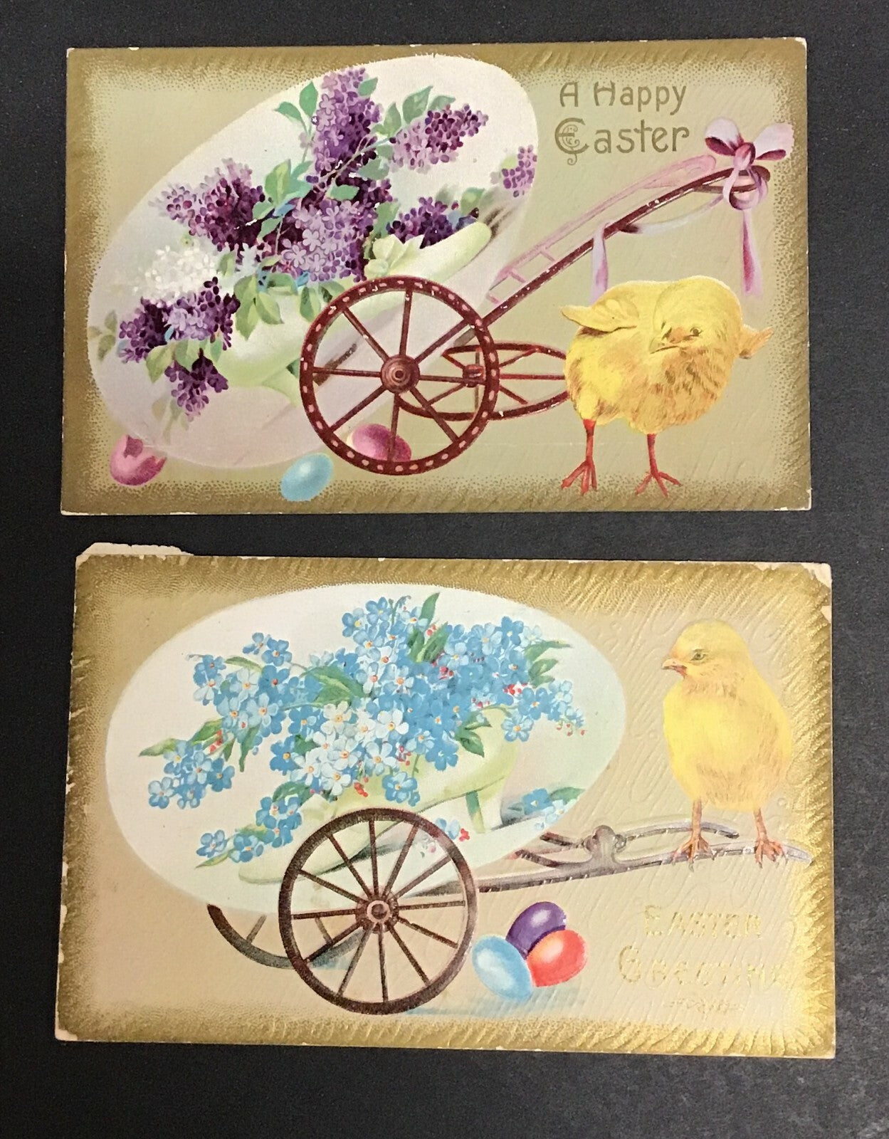 Easter Chicks Pulling Wagon With Flowers Easter Postcard Set