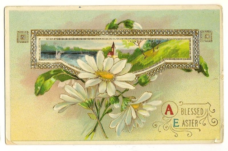Gold Gilt Gel Daisy Easter Postcard Series