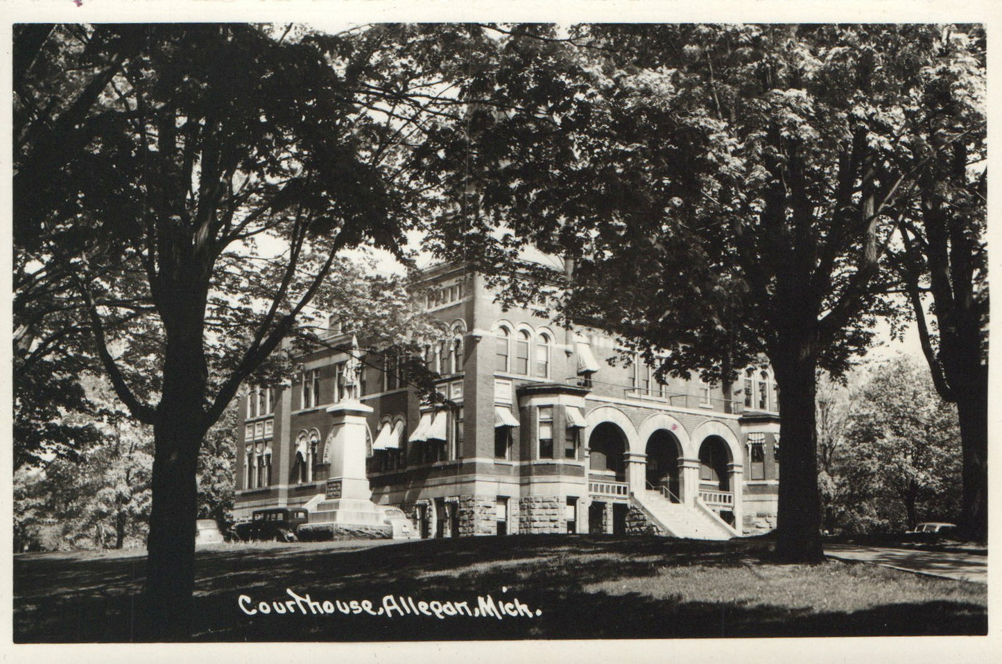 Real Photo Courthouse Through The Trees Allegan Michigan MI Postcard