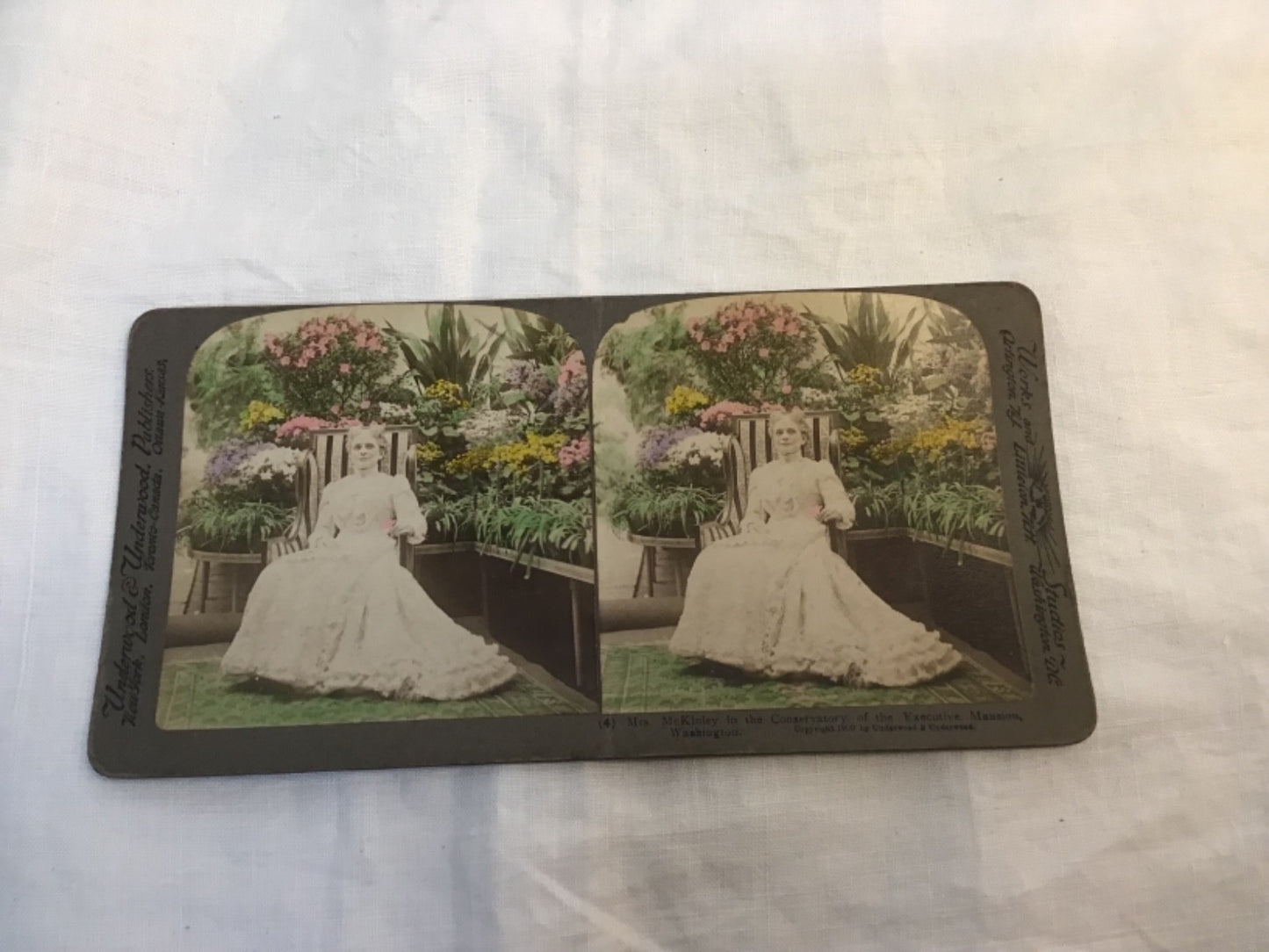 1900 Real Photo wife of President William McKinley Conservatory stereoview