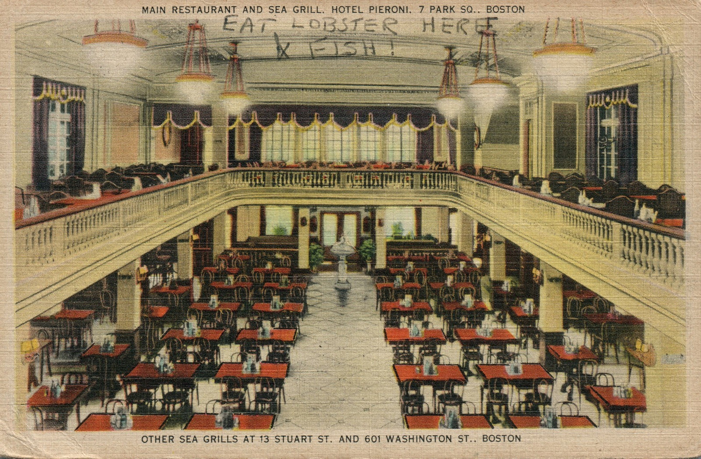1944 Interior View Hotel Pieroni Restaurant Sea Grill Boston MA Massachusetts