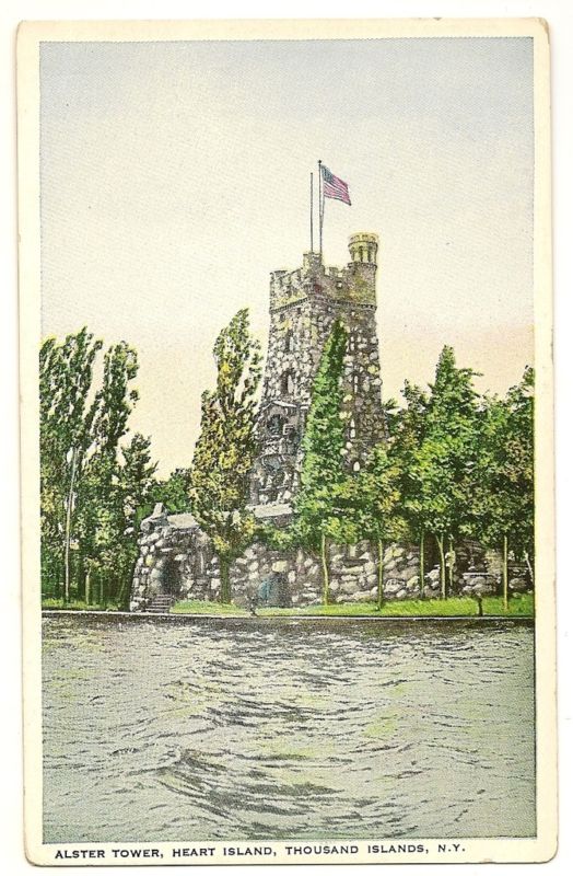 Alster Tower Heart Island Castle flag Thousand Islands NY New York Postcard