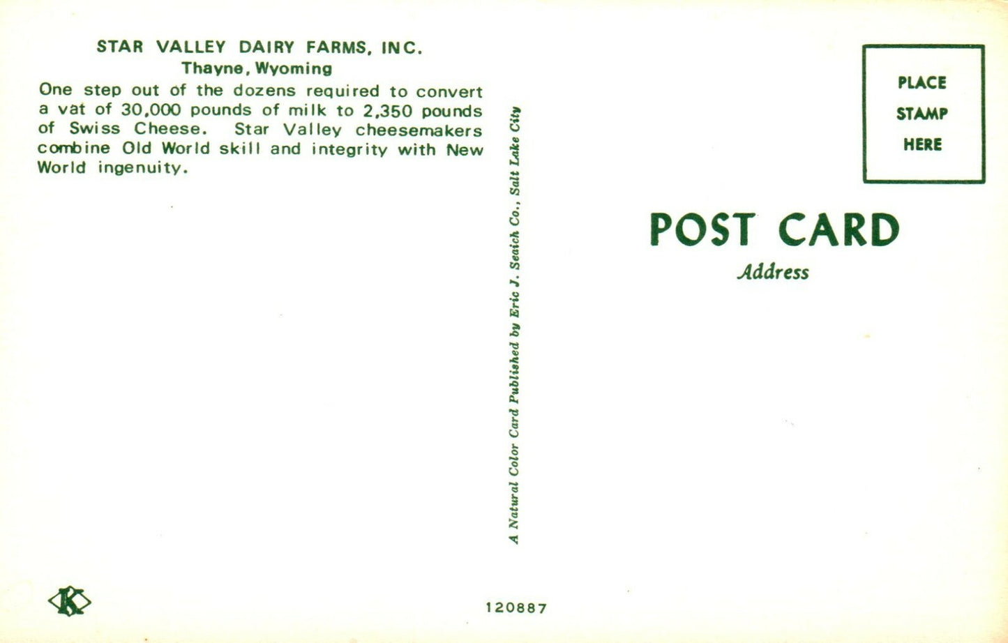 Star Valley Dairy Farms Inc Thayne Wyoming WY Postcard