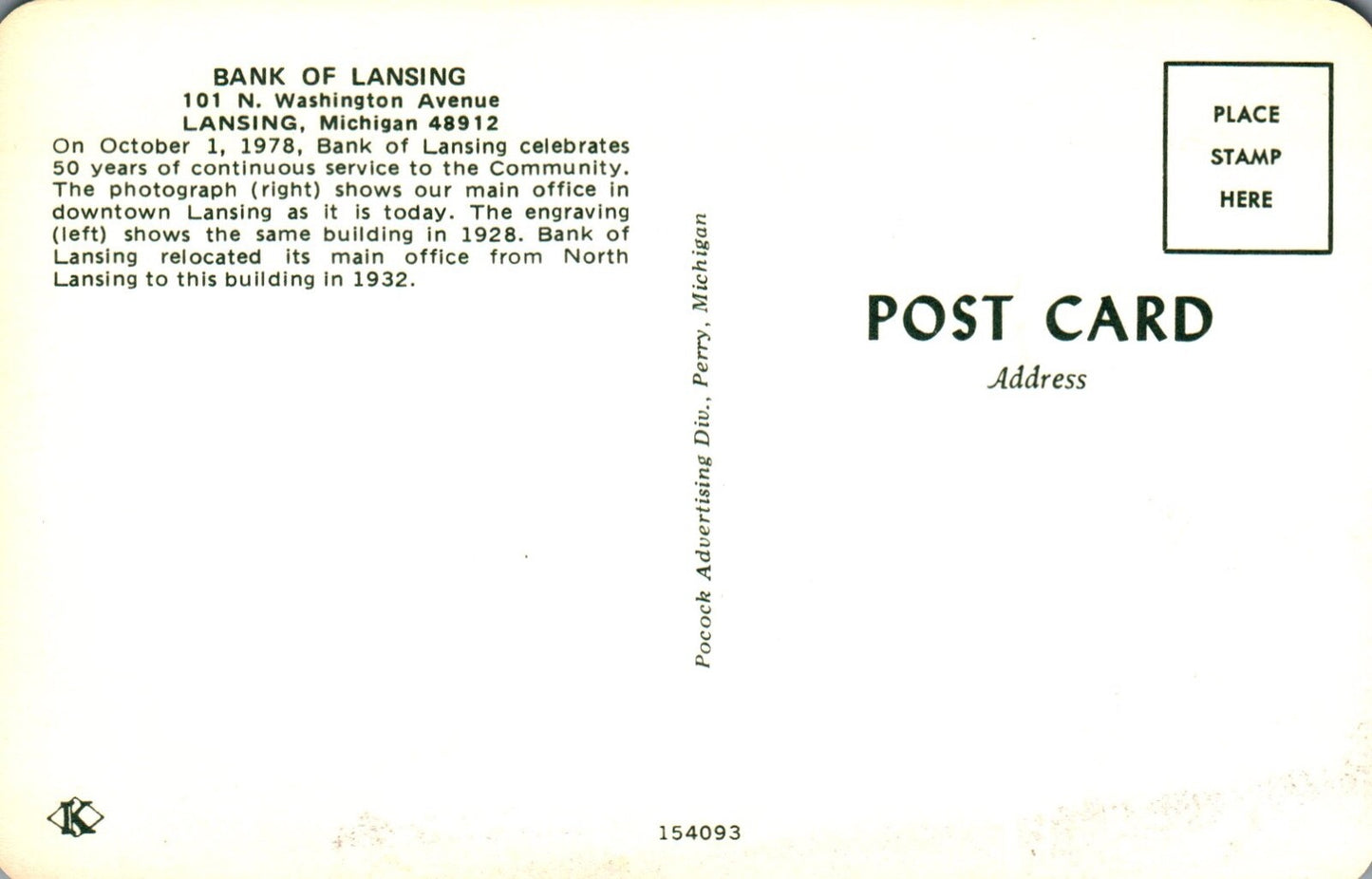 Bank Of Lansing in Lansing MI Michigan Postcard