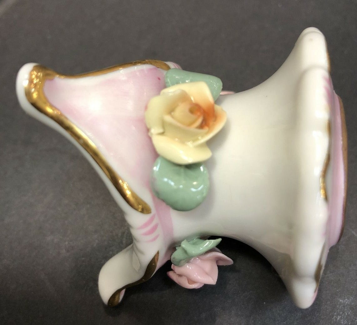 Vintage Set of 2 Italian Capodimonte Pink Floral Rose Candle Stick Holders
