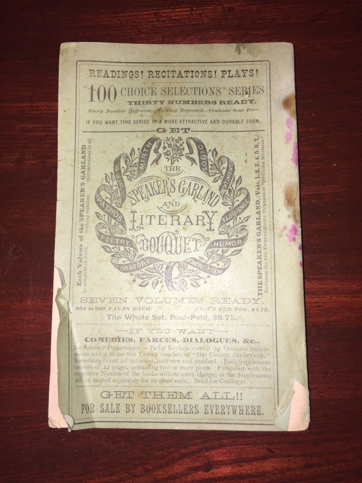 One Hundred Choice Selections for Reading and Recitations No 15 Play Book
