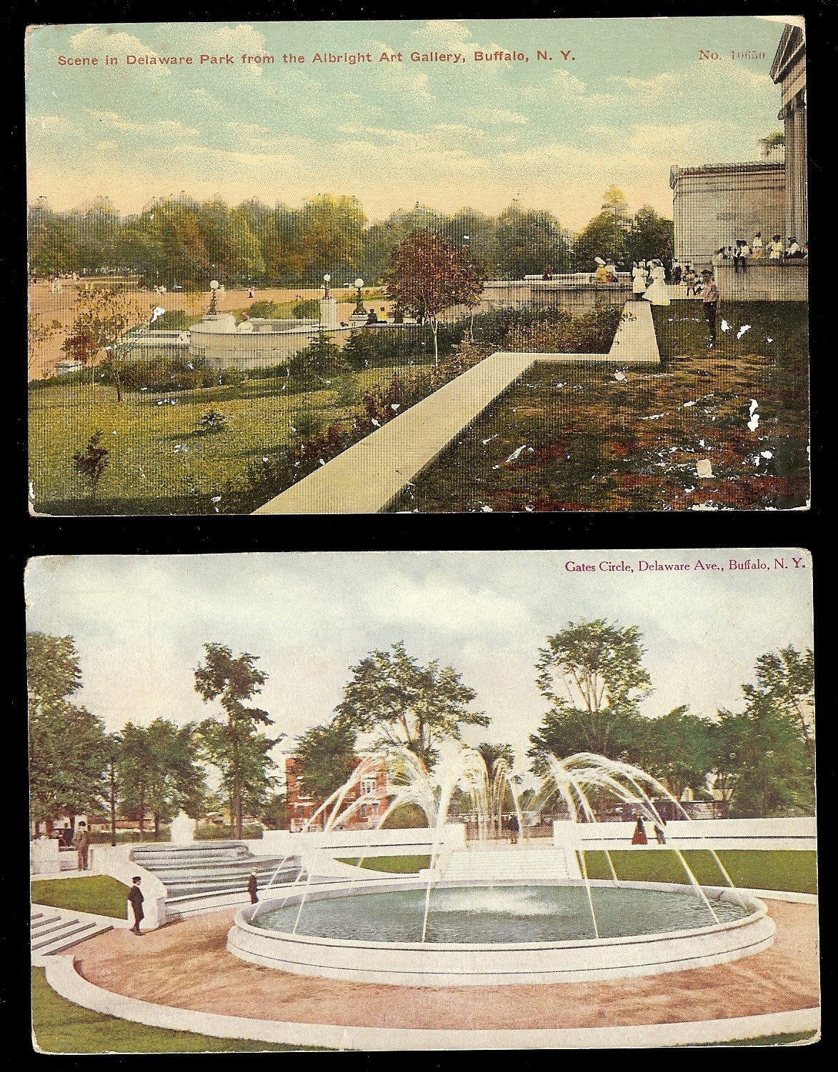 Gates Circle Scene in Delaware Park Albright Art Buffalo New York NY Postcards