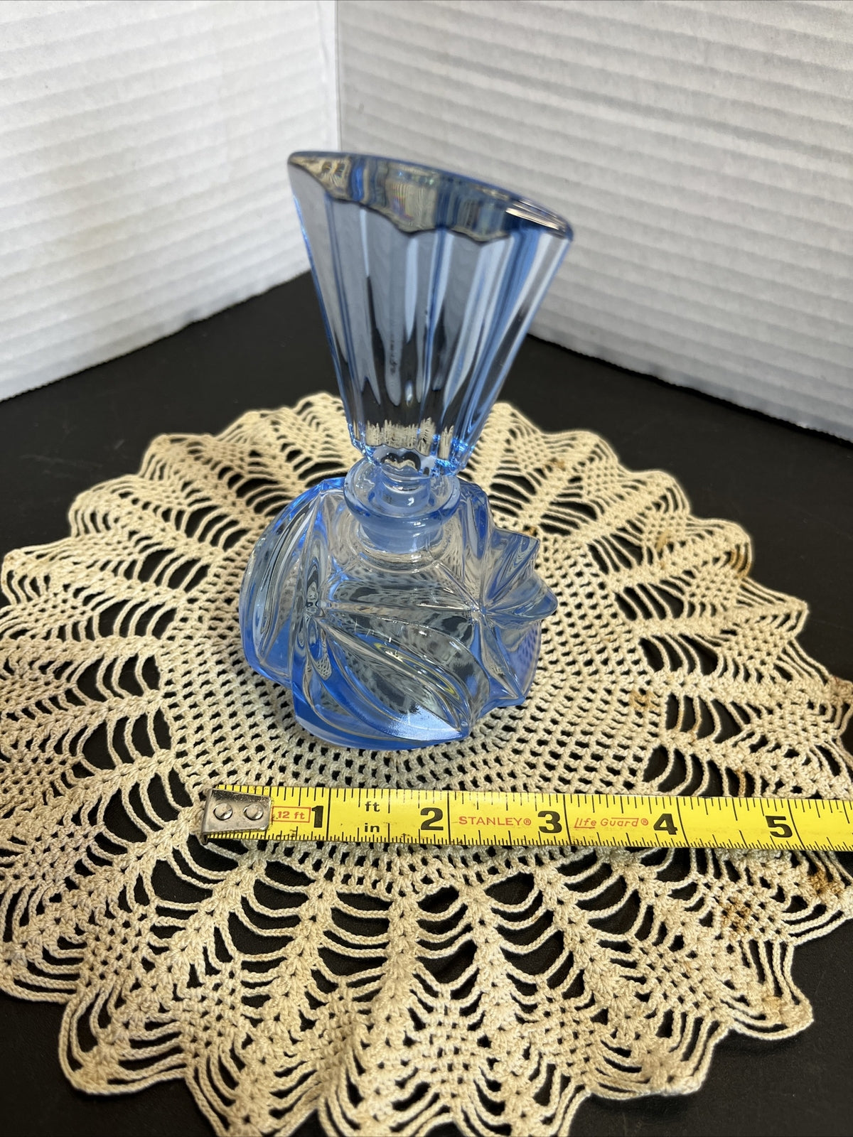 Antique Vintage Glass~German Cut Blue Perfume Bottle and Stopper