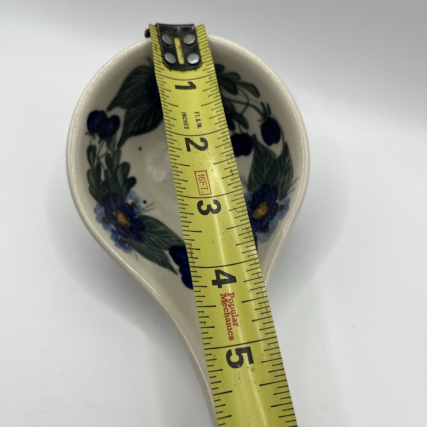 Vtg Polish Pottery Soup Serving Ladle 12“ Wild Blueberry Cobalt Blue