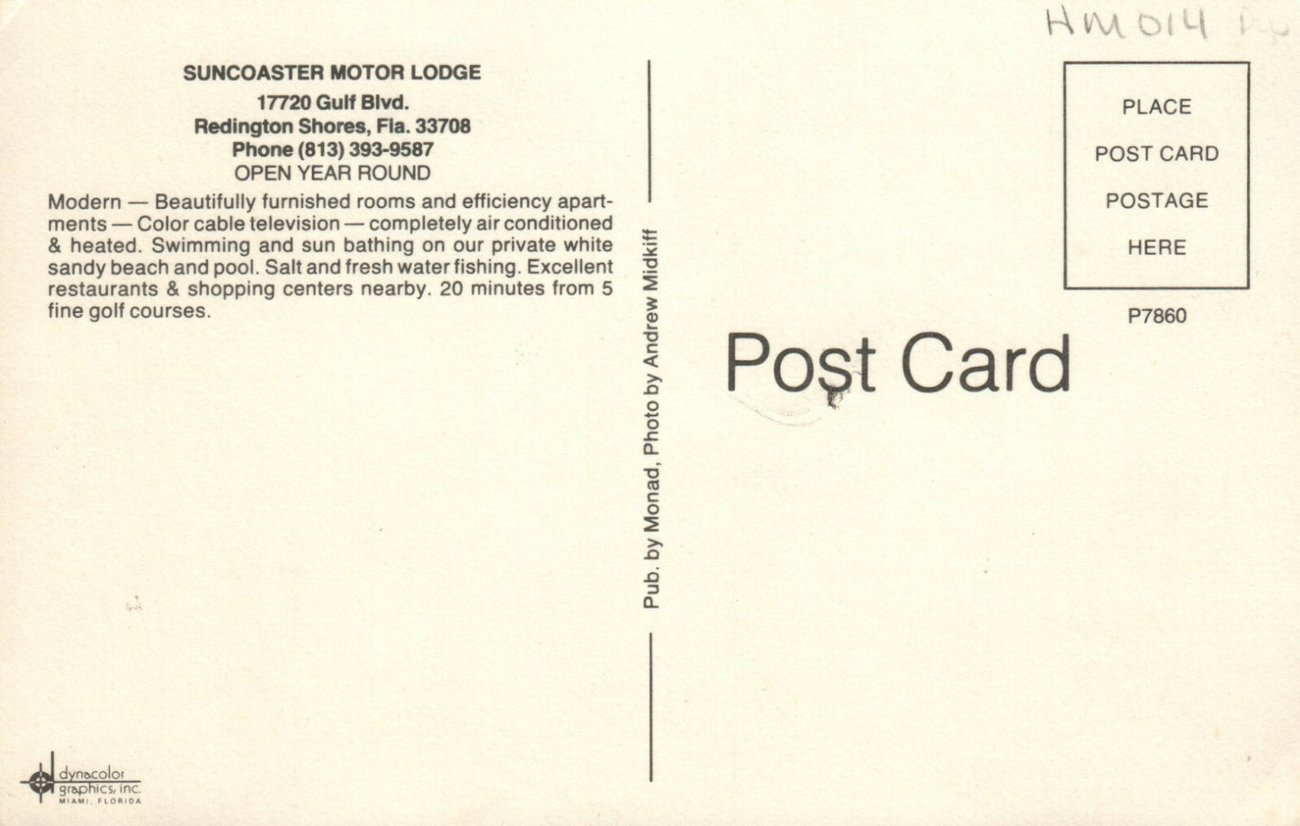 Suncoaster Motor Lodge Gulf Blvd Hotel Motel Postcard