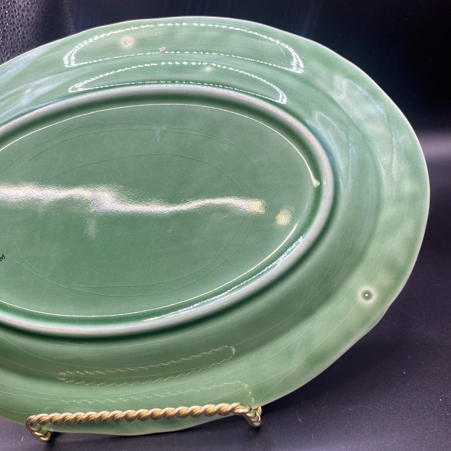 9.5" Oval Platter Vintage 1930's Mount Clemens Petalware LIGHT Green