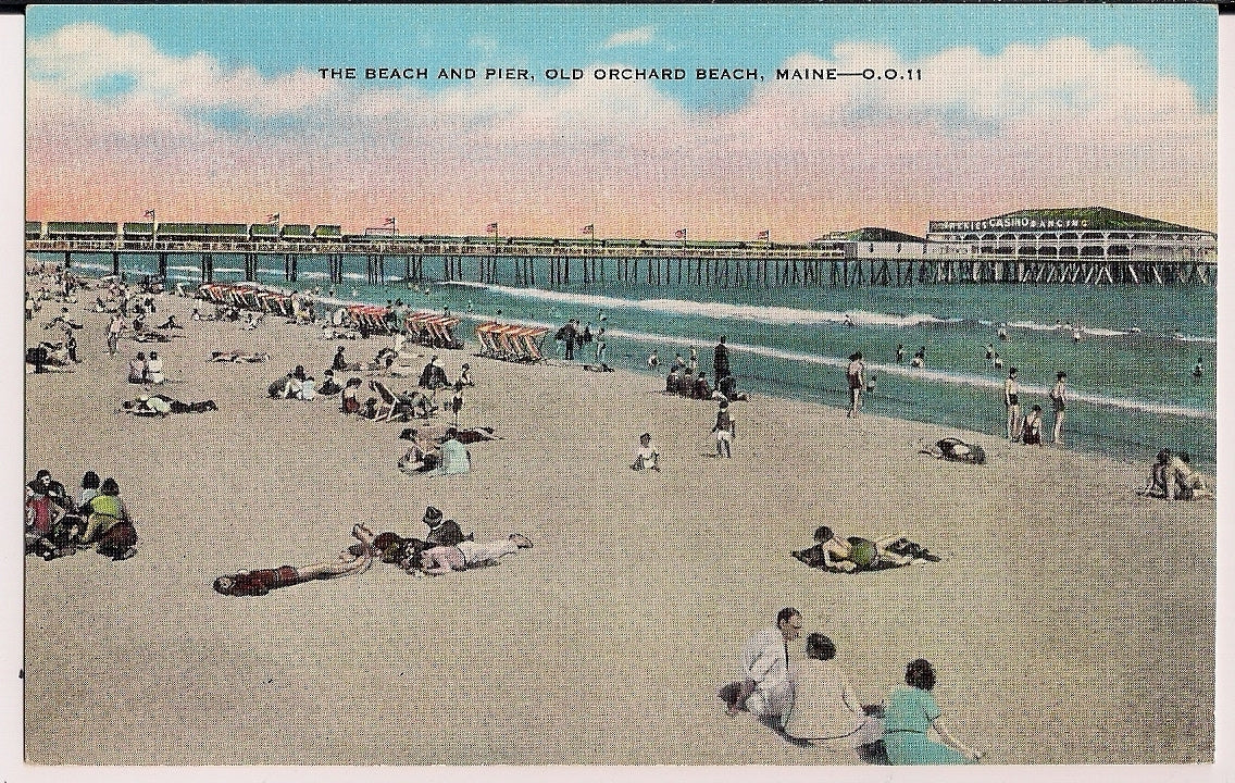 The Beach and Pier Old Orchard Beach ME Maine Postcard