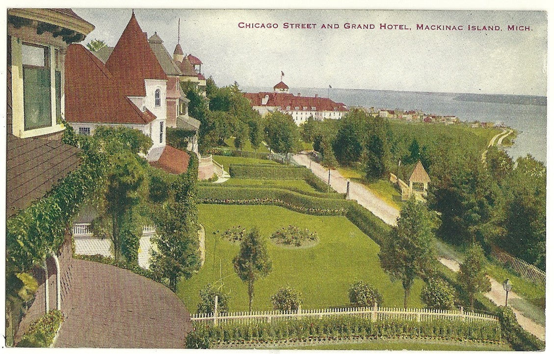 Chicago Street and grand Hotel Mackinac Island MI Michigan Postcard