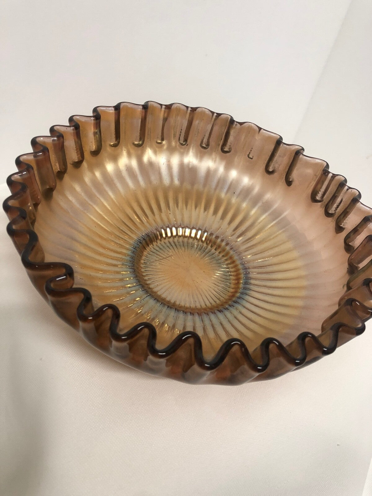 Amethyst Purple Carnival Glass Bowl 8"x3" Wavy edge