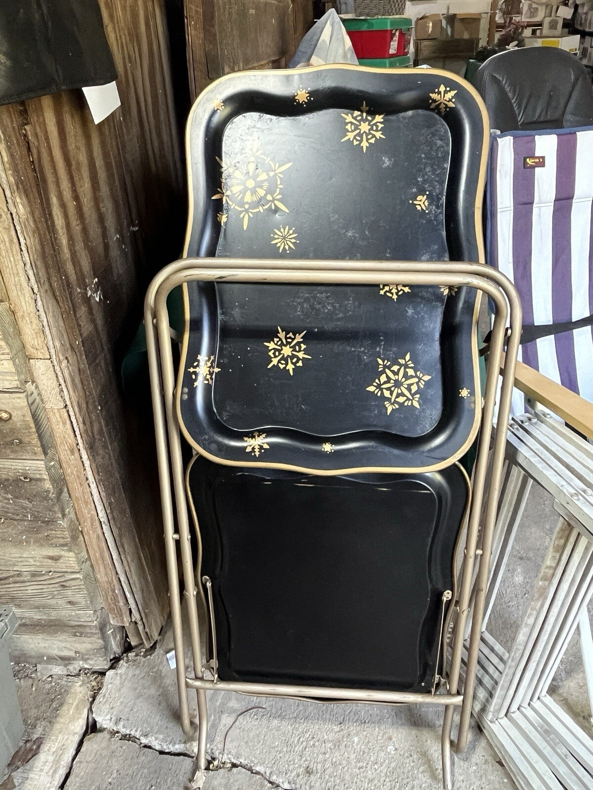 VINTAGE SERVING CART TEA TROLLEY RETRO 1960s Black/Gold