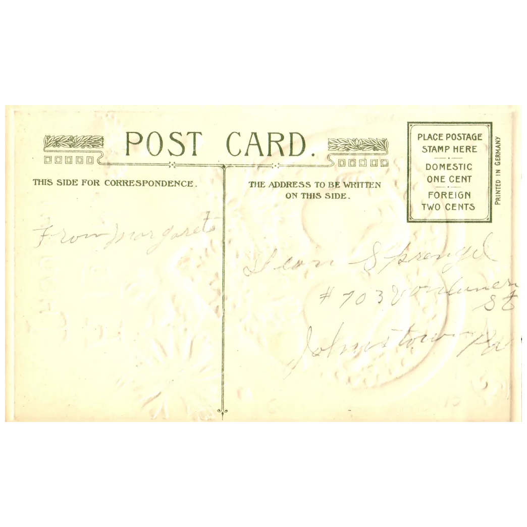Winsch A Loving Thought Little Children in Gold Heats with Blue Flowers Postcard
