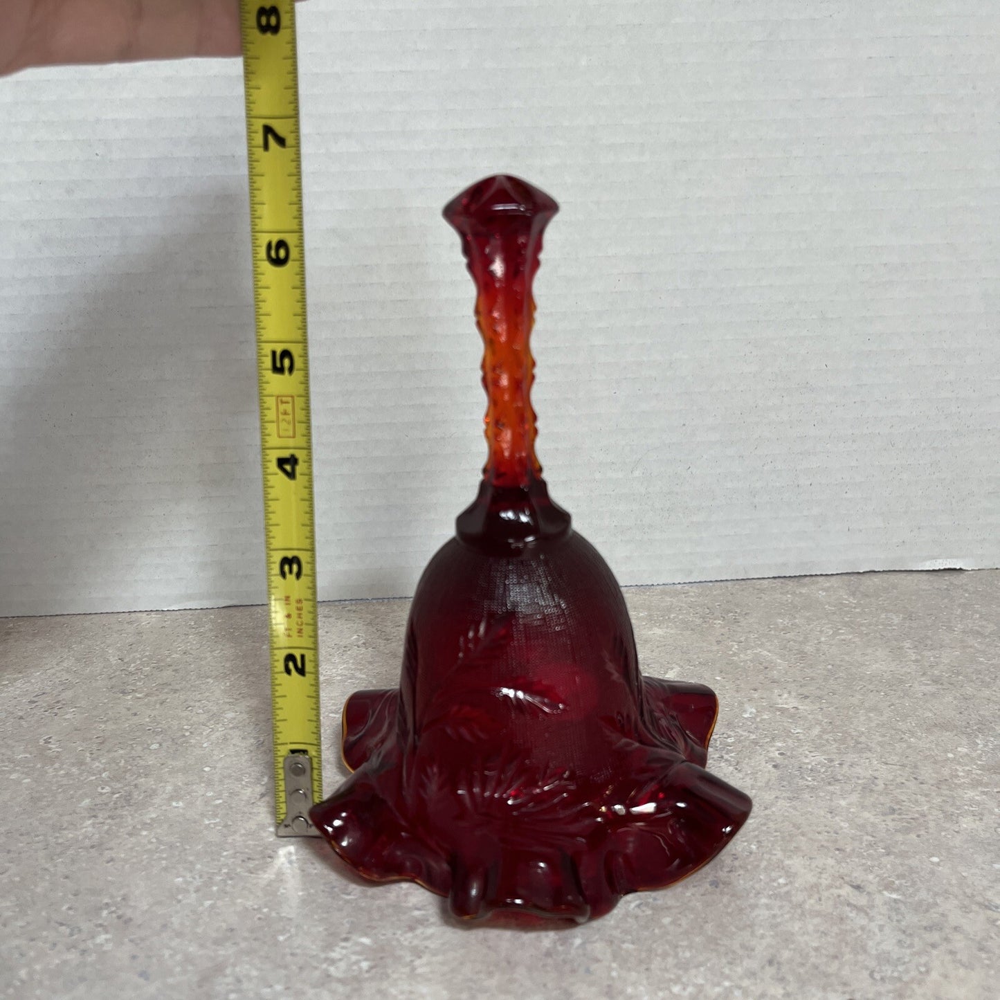 Fenton Amberina Carnival Glass Ruby Red Ruffle Edge Bell