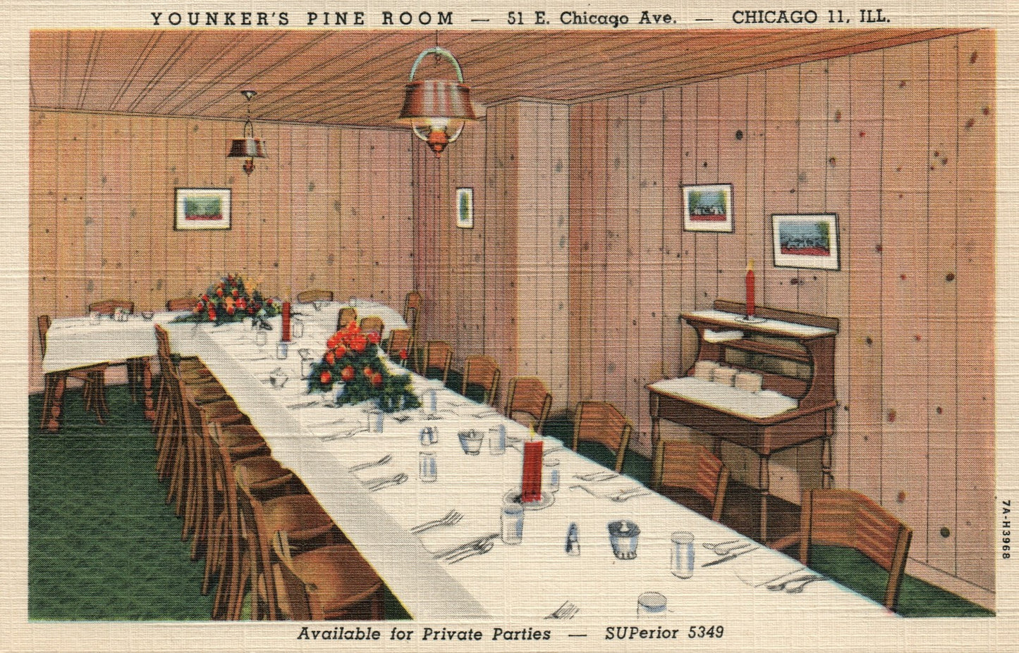 Interior View Younkers Pine Room Restaurant Dining Chicago IL Illinois Postcard