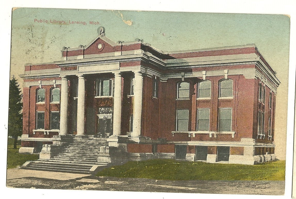 Public LIbrary Lansing MI Michigan Postcard