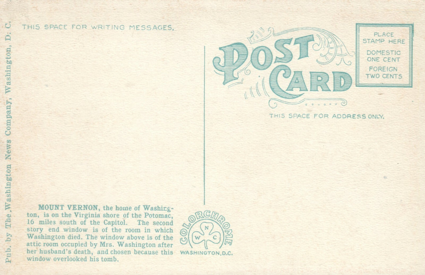 Home Of Washington Mt Vernon Potomac Shore VA Virginia Postcard