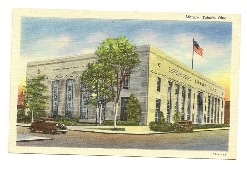 Library Toledo OH OHIO Old car Postcard