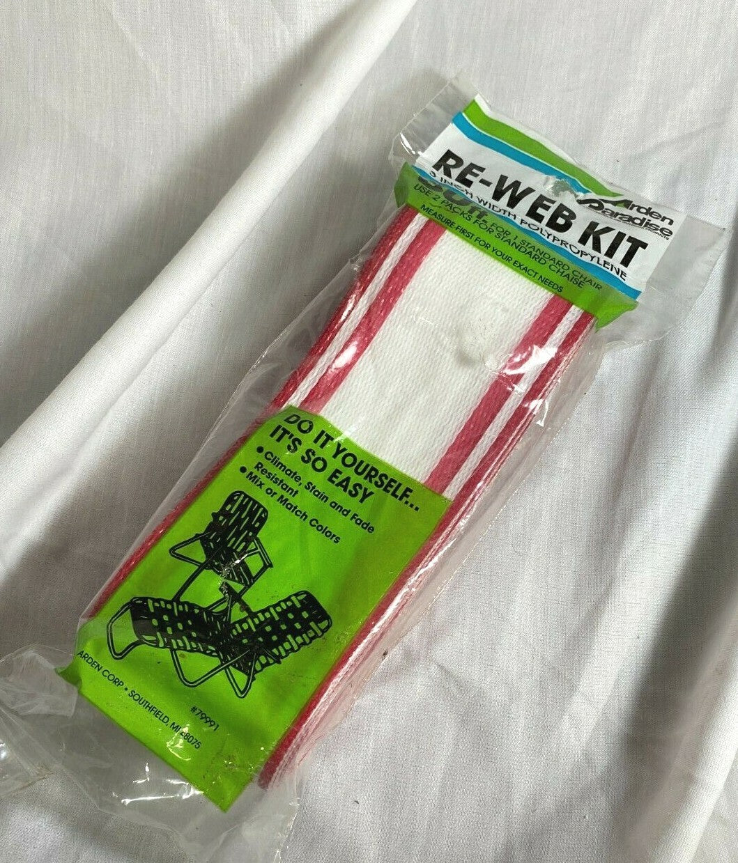 Vintage Arden Paradise 30 Feet Red Stripe ReWeb Webbing Polypropylene Chair Kit