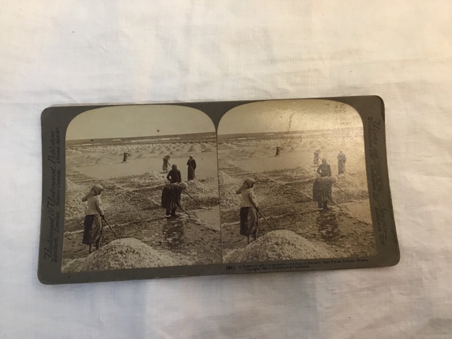 1898 Real Photo Turning the salt fields Sollmen Russia stereoview