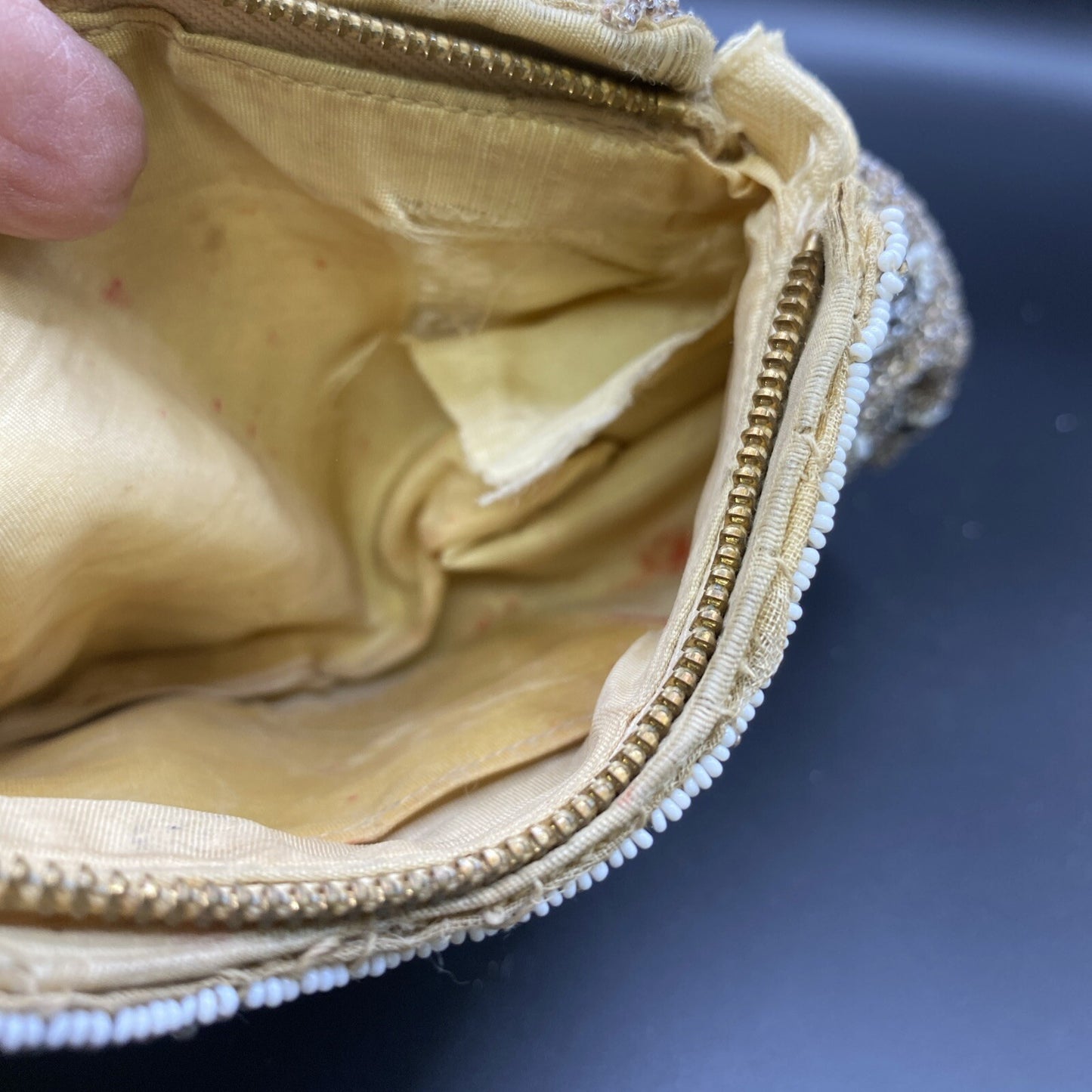 Unbranded vintage Beaded Purse clutch Circa 1950's tan