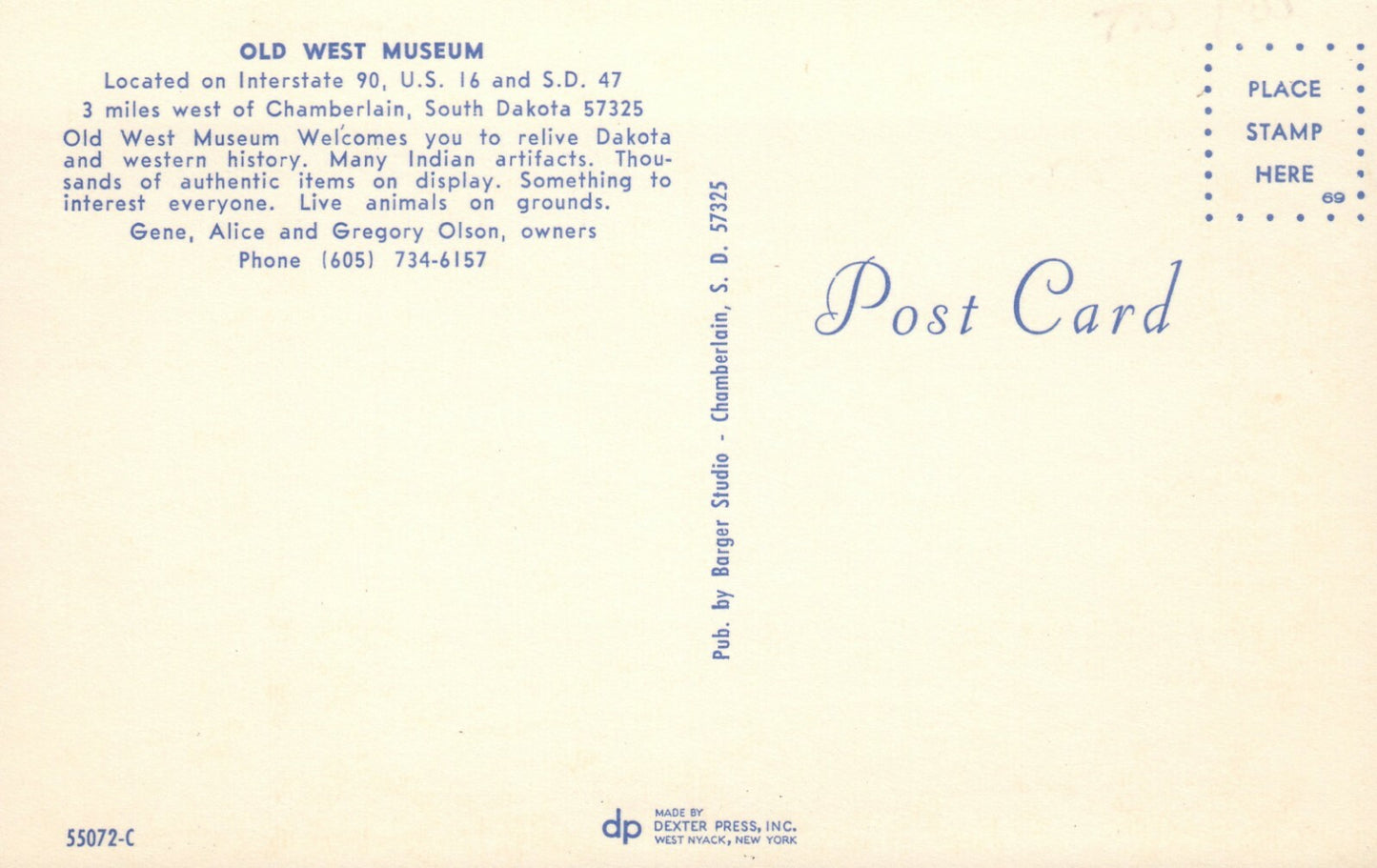 Old West Museum Interstate 90 Us 16 Chamberlain South Dakota SD Postcard