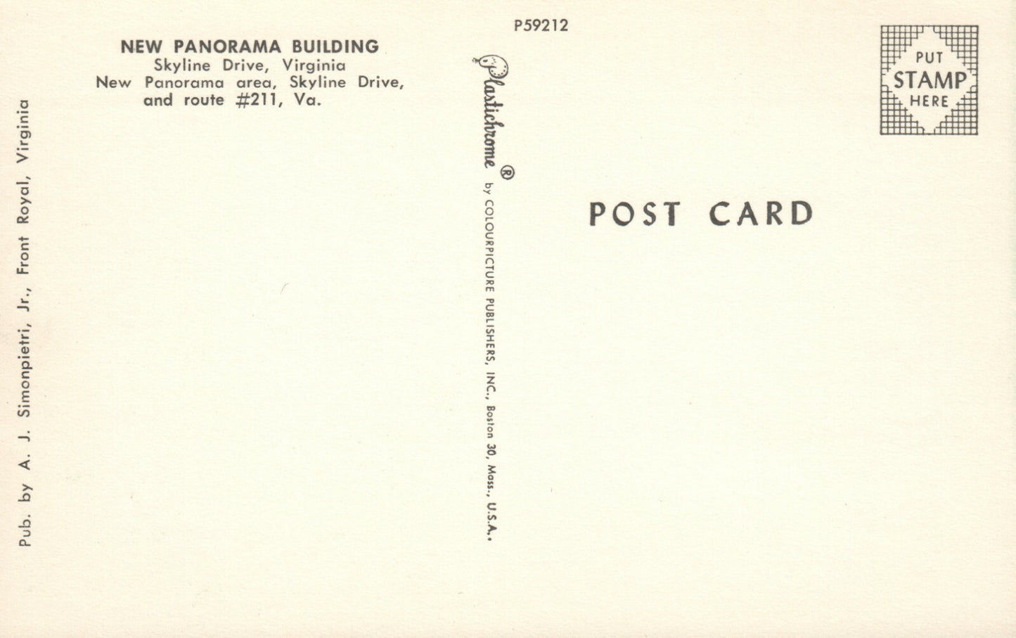 New Panorama Building Skyline Drive VA Virginia Postcard