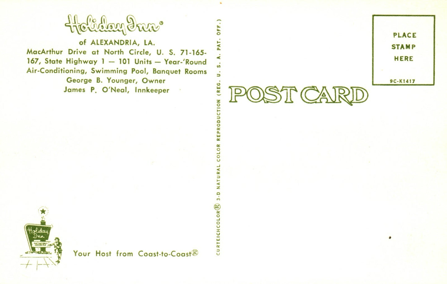 Holiday Inn Motel of Alexandria MacArthur Drive Louisianna LA Postcard