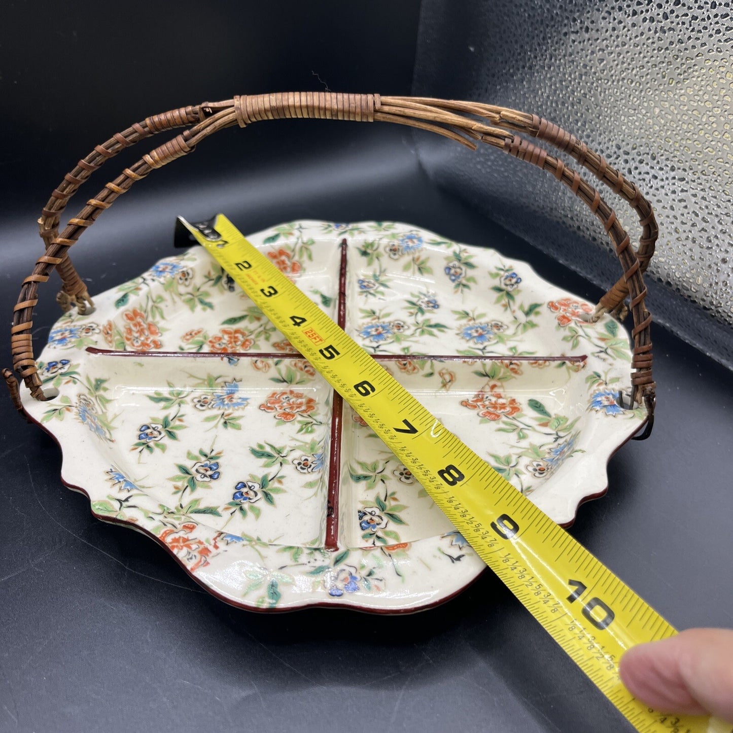 Vintage Erphila “Eton” Pattern - Handled Divided Dish - Czechoslovakia 9” RARE