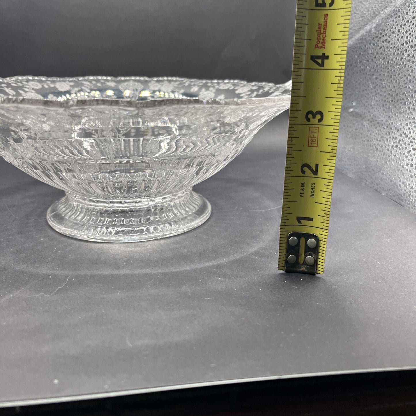 CAMBRIDGE GLASS CO ROUND FOOTED CONSOLE BOWL - GRAY CUT FLORAL DECOR 10”