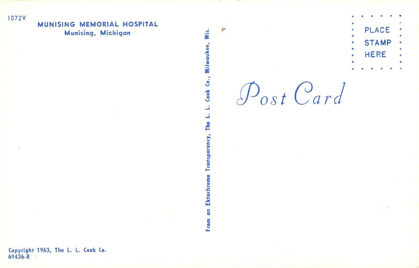 Munising Memorial Hospital MI Michigan Mich Postcard