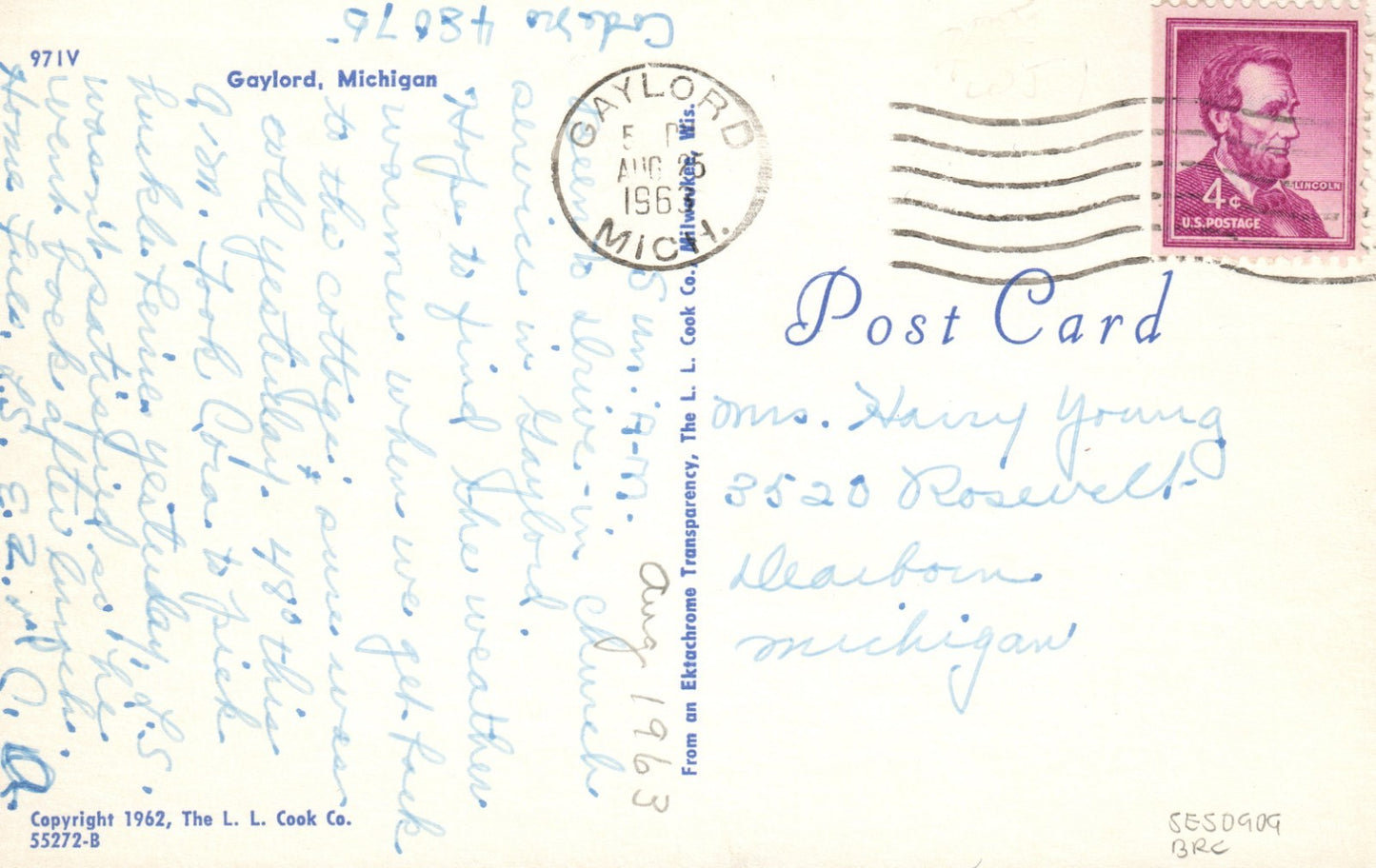 1962 Gaylord Michigan Michigan Vintage Postcard Old cars