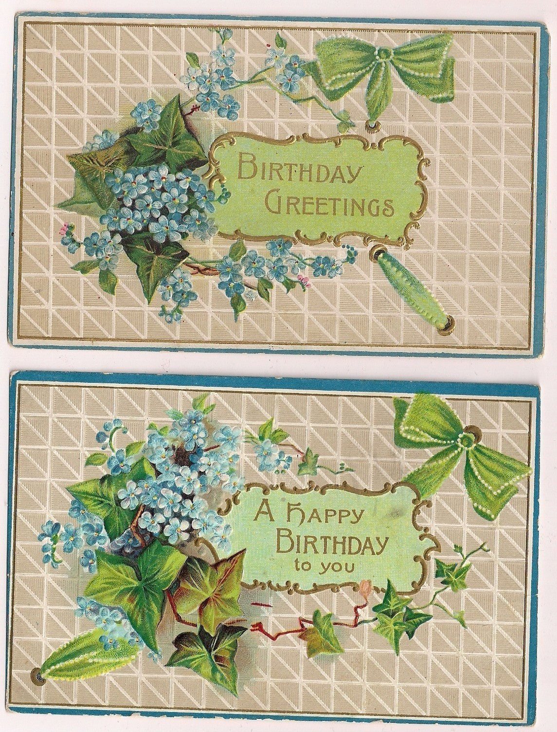 Set of 2 Forget Me Not Ivy Birthday Greeting Floral Flowers Postcard Series No 8