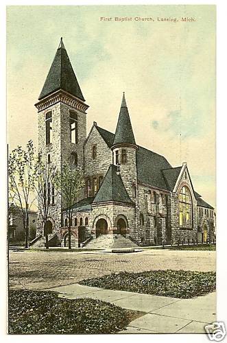 First Baptist Church Lansing MI Michigan Mich Postcard
