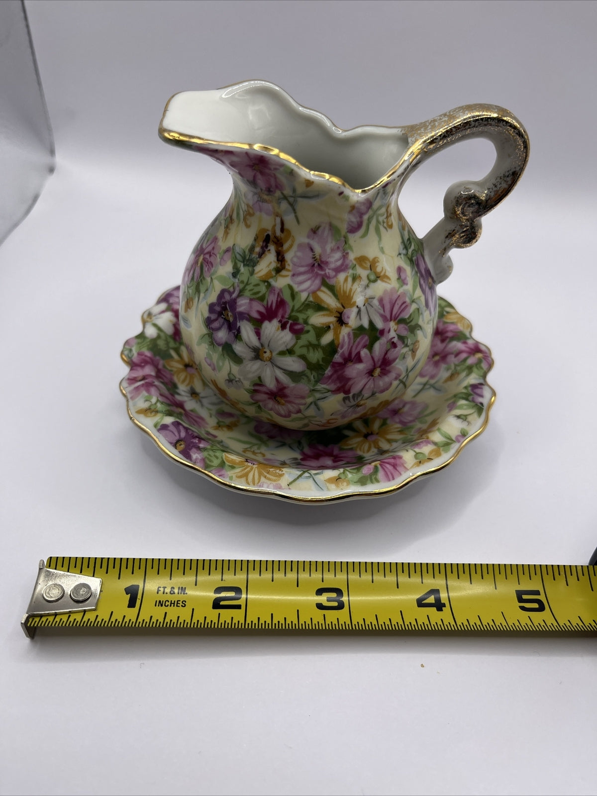 Vintage Royal Chintz Arnart 5th Ave Creamer Pitcher And Saucer