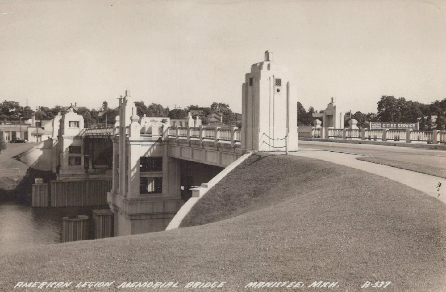 Real Photo American Legion Memorial Bridge Manistee Michigan MI Mich B-537