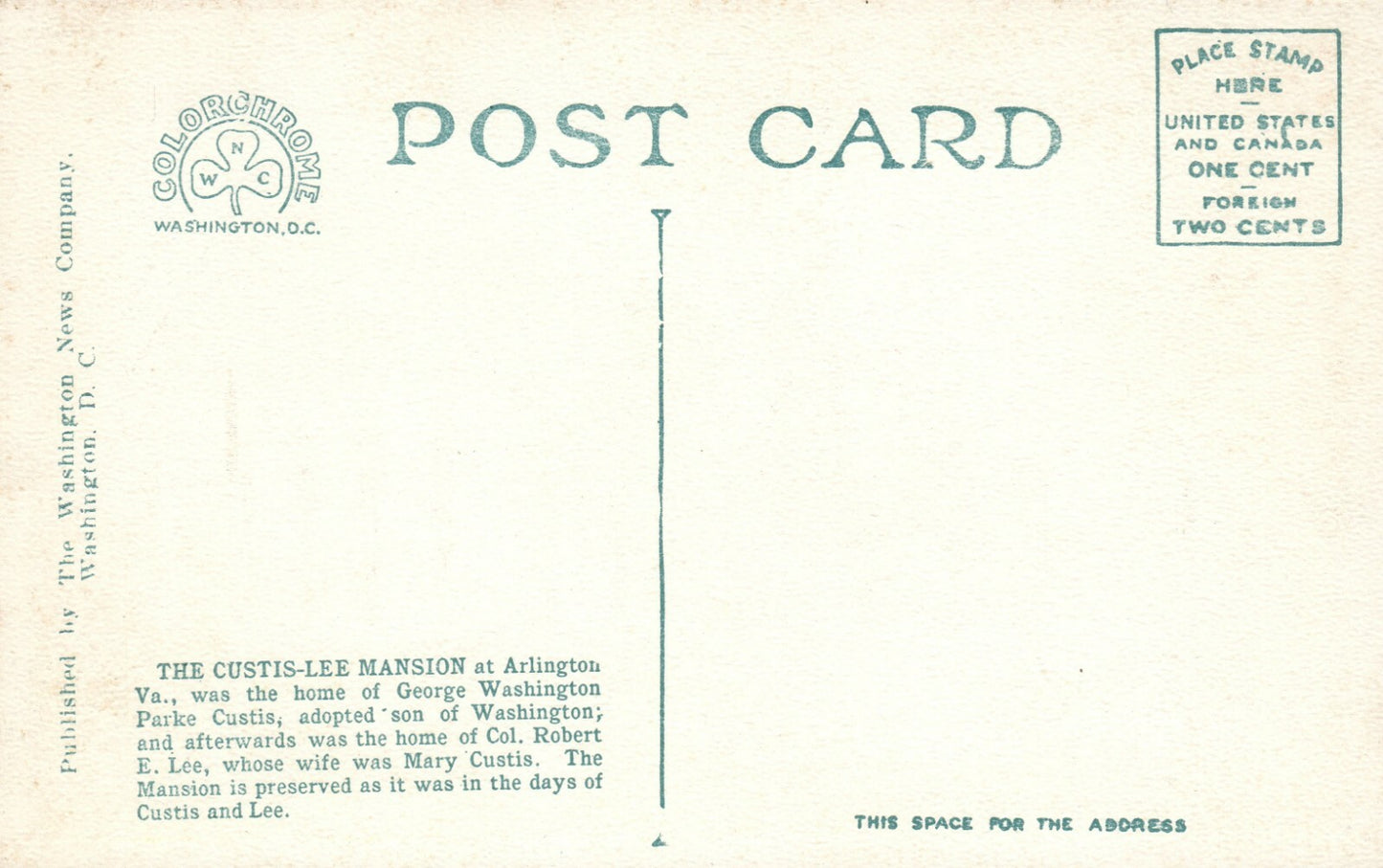Custis Lee Mansion Arlington VA Virginia Postcard